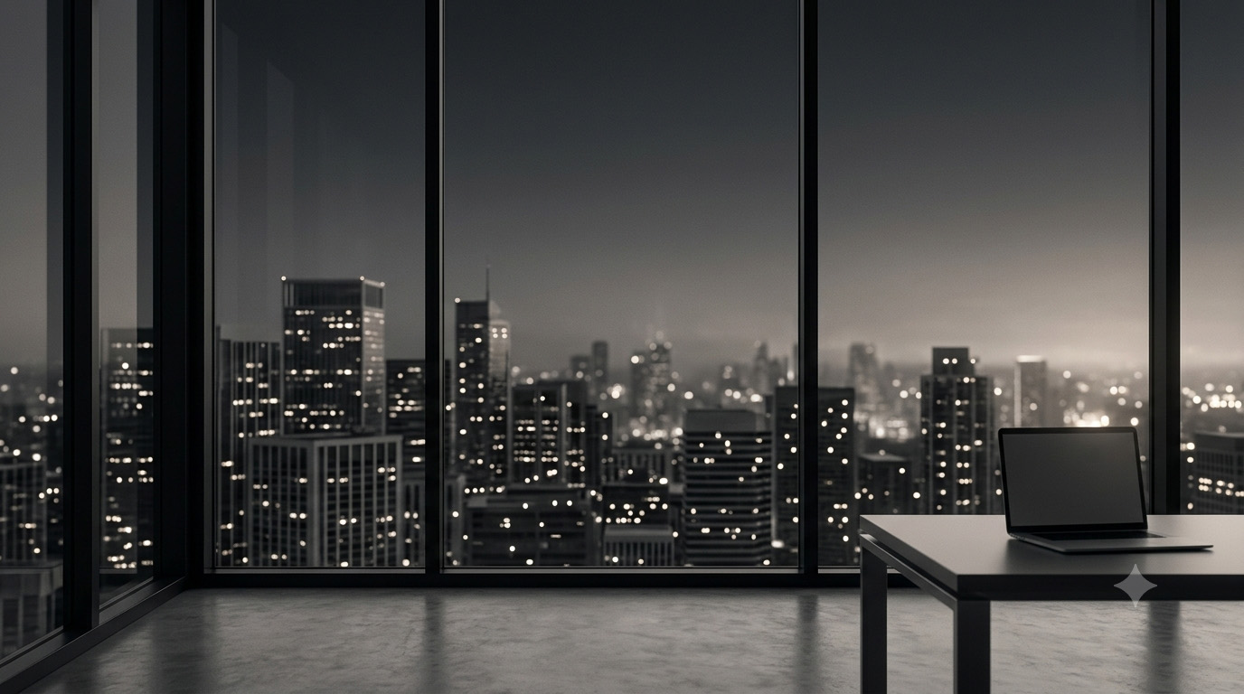 Skyline visto de um escritório executivo, representando o contato para aulas de inglês corporativo